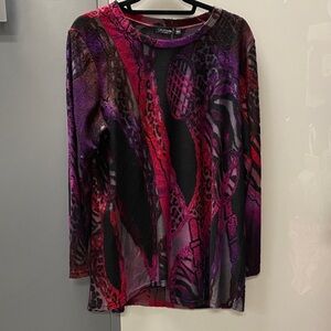 Women's Multi-Color Long Sleeve Printed Top - Purple/Red